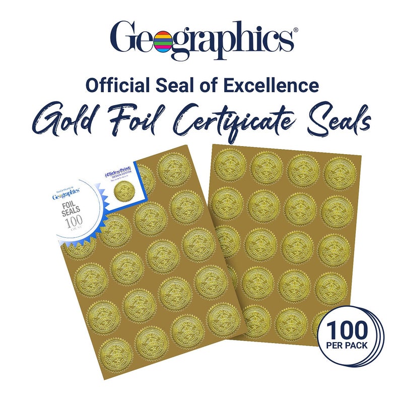 Geographics Gold Foil Award Certificate Seals  Embossed Official Seal of Excellence  2 inch (Set of 100) - Image 3